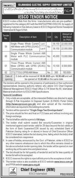 IESCO Islamabad Tender Notice